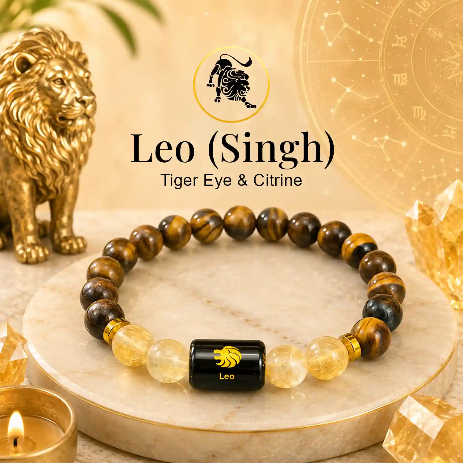 Leo (Singh) Zodiac Sign Bracelet with Tiger Eye & Citrine